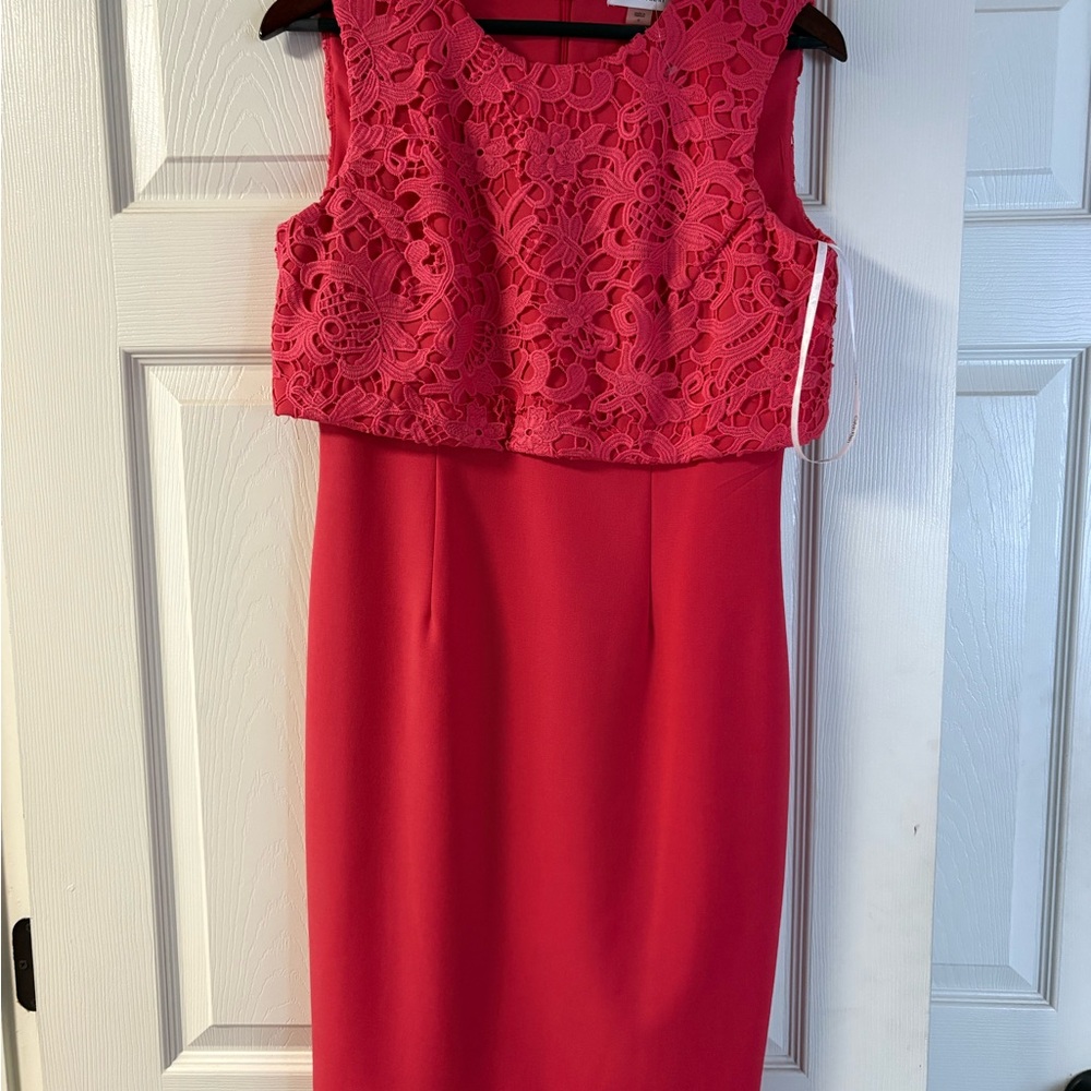 Calvin Klein Elegant Red Lace Overlay Dress